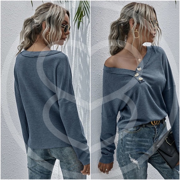 Oversized button closure long sleeve top - WINE - Picture 12 of 13